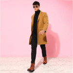 Men Solid Notched-Lapel Regular Fit Leather Overcoat